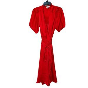 Draper James Wrap Dress 2X Midi Short Puff Sleeve Red